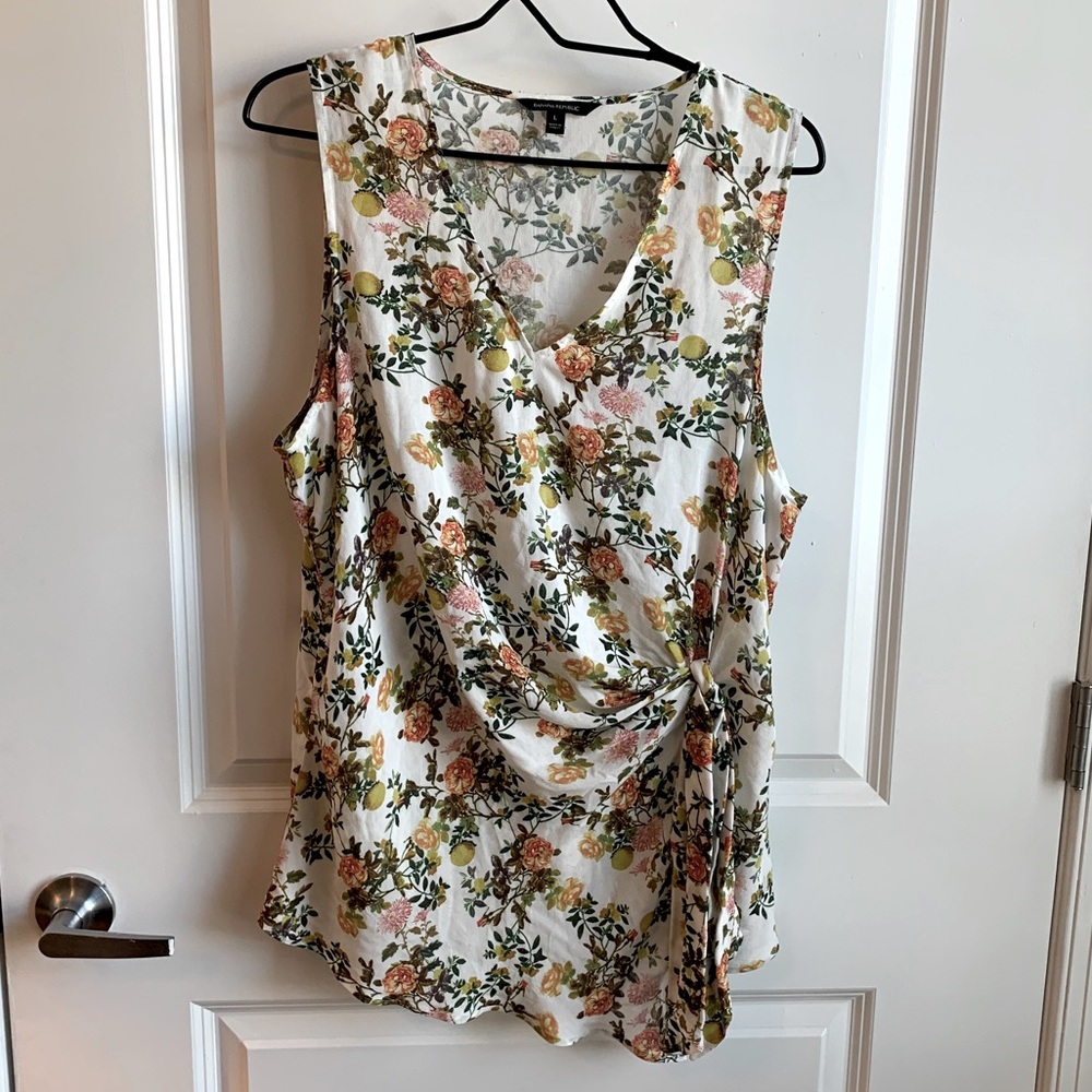 Banana Republic Floral V Neck Wrap Blouse - Size Large